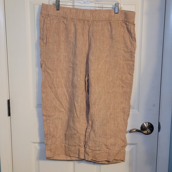 Pure Jill 100% Linen Trapunto Chambray Pants Vacation Resort Coastal Lagenlook - Picture 1 of 9
